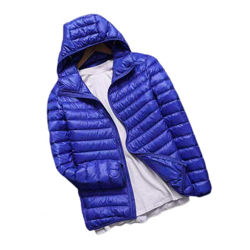 Abrigo de plumón para hombre, chaqueta acolchada con capucha y cremallera, chaqueta ligera de invierno para uso diario, Color sólido