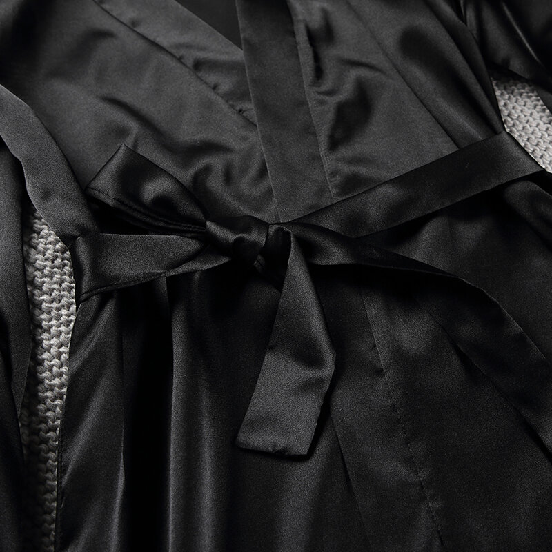 HiLoc 랜턴 슬리브 부르고뉴 로브 여성 새틴 실크 로브 퓨어 컬러 긴 소매 겨울 잠옷 섹시한 로브 블랙 화이트 가을