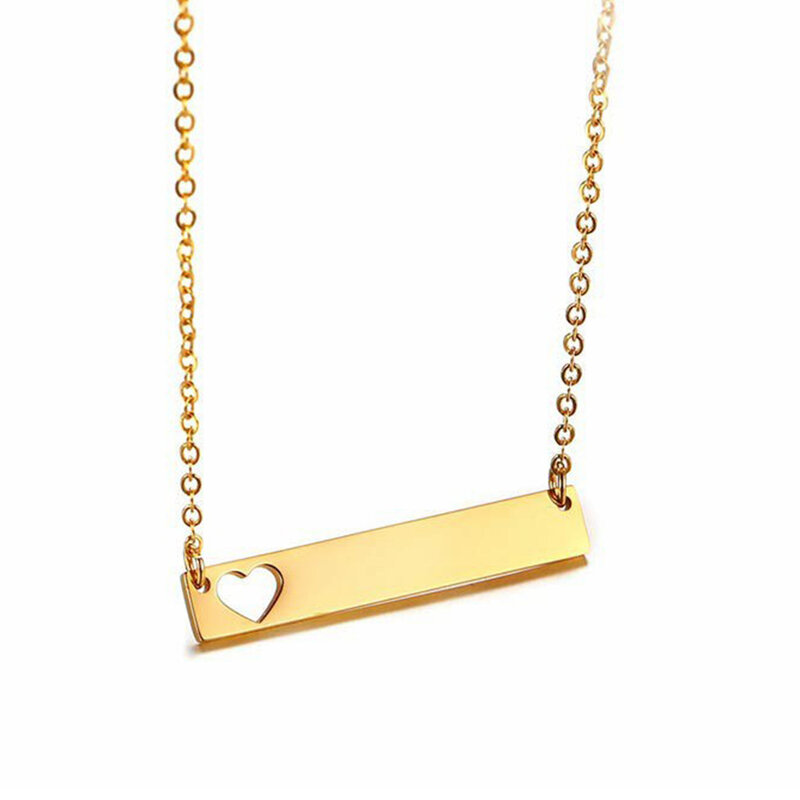 Collier Simple avec nom personnalisé en forme de cœur, barre personnalisée, plaque nominative, en acier inoxydable, bijoux cadeaux