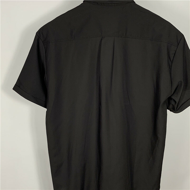Мужская свободная рубашка с короткими рукавами, Однотонная рубашка большого размера с отворотом, в Корейском стиле, с волшебными пуговицами, лето