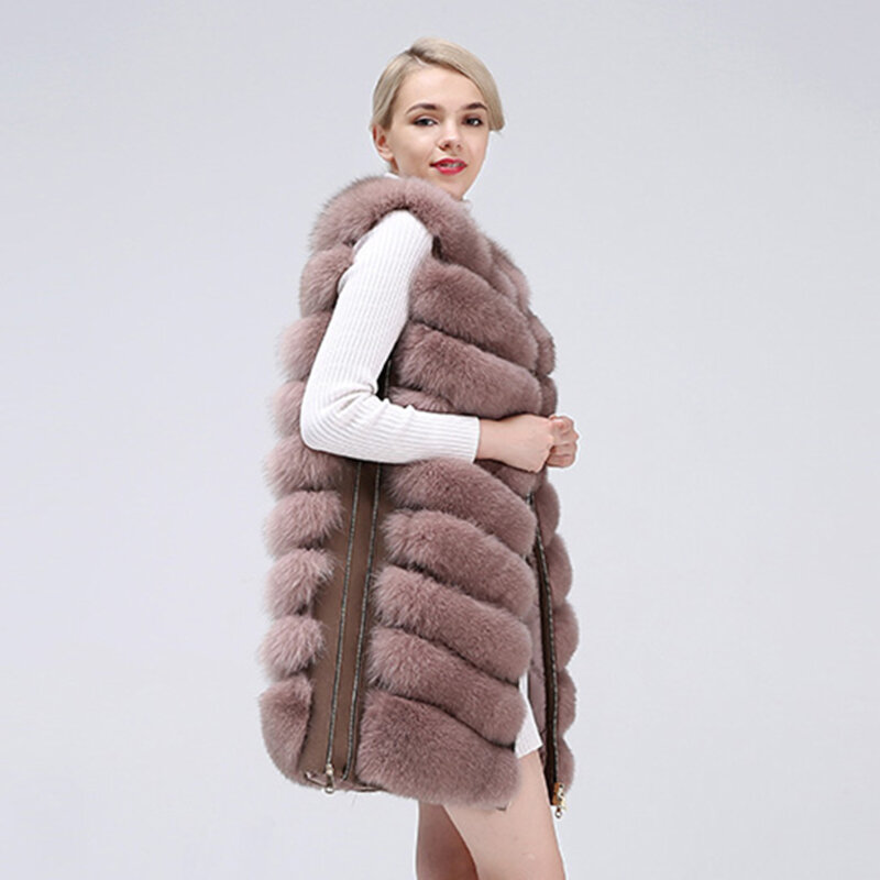 Naturalne damskie futro z lisa kamizelka nowy zamek długi płaszcz zimowy ciepły płaszcz futro naturalne prawdziwe Fox kamizelka darmowa wysyłka