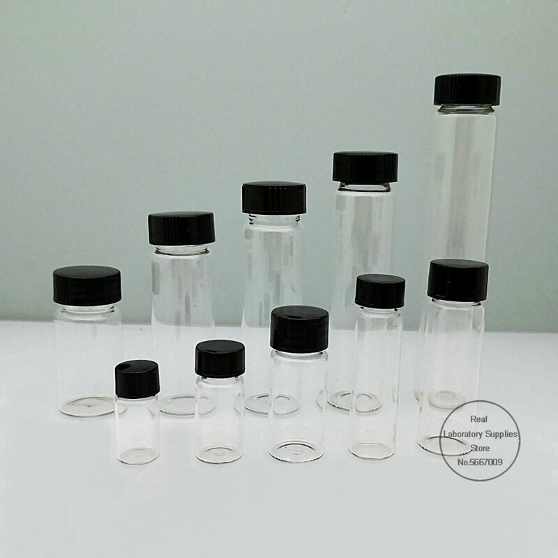Frasco de muestra de vidrio transparente de 2ml a 60ml, viales pequeños de medicina transparente para experimentos químicos