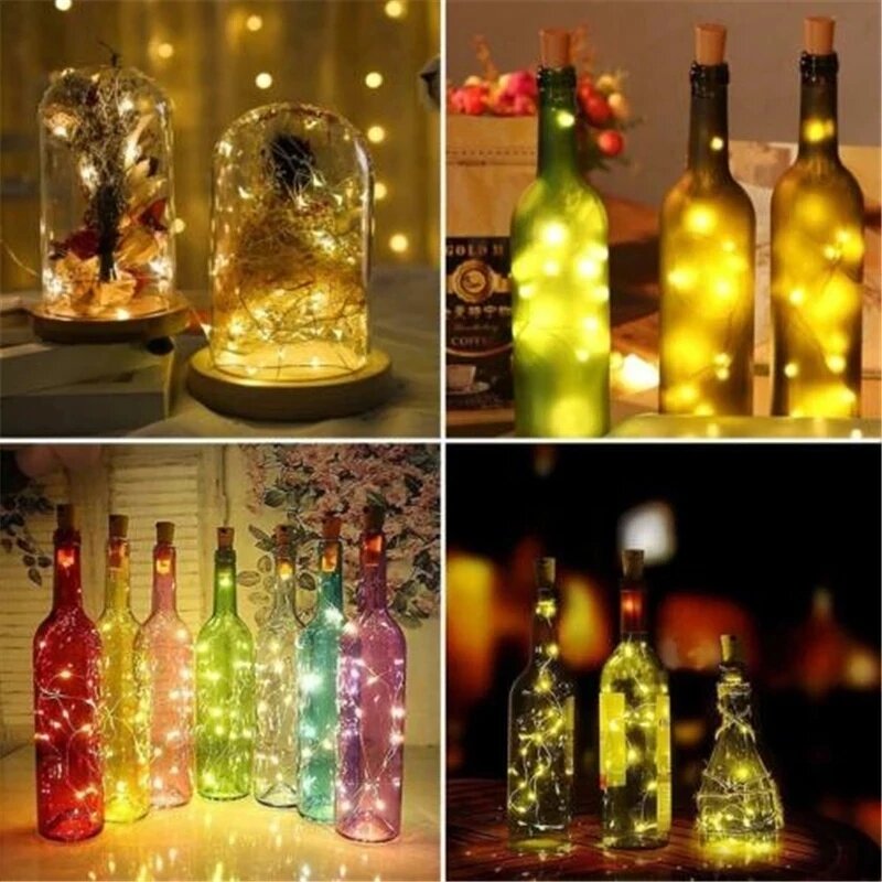 Lampu setrip LED dekorasi Natal, lampu untai tembaga kawat perak penahan botol karangan bunga untuk kerajinan kaca pernikahan 1 buah 1M 2M