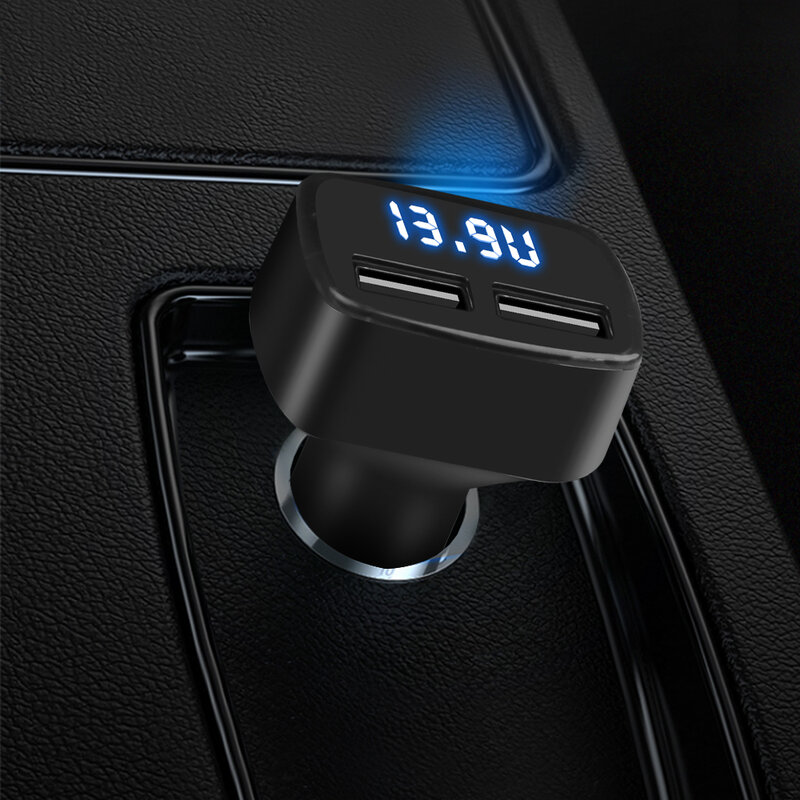 4 In 1 Car Charger Quick Charge 3.1A Dual Usb Lcd จอแสดงผลอุณหภูมิ/แรงดันไฟฟ้า/Current Meter Tester อะแดปเตอร์ Digital Display