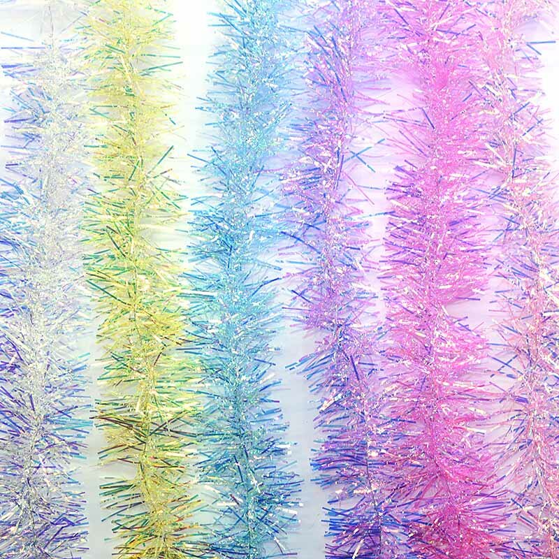 2M 3cm/5cm Rainbow Color Foil Foil Rattan Tinsel Streamer Christmas Tree Hanging Garland Christmas Tree Ornaments Supplies Decor