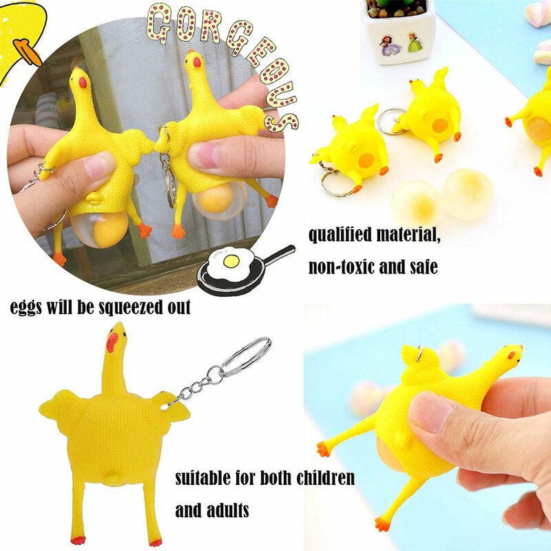 Ocday novidade squeeze poeding ovo galinhas frango brinquedos respiradouro ovo inteiro brinquedo engraçado com chaveiro anti-stress brinquedo de brincadeira para crianças