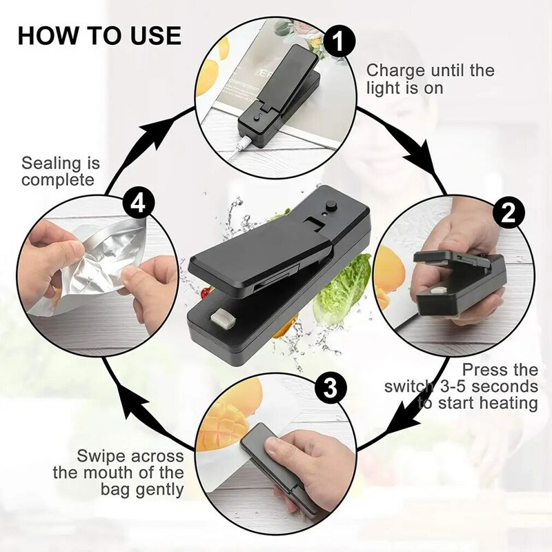 2 in 1 Mini Bag Sealer Upgraded Heat Sealer and Cutter Rechargeable Bag Resealer Portable Handheld Heat Sealers Airtight Food