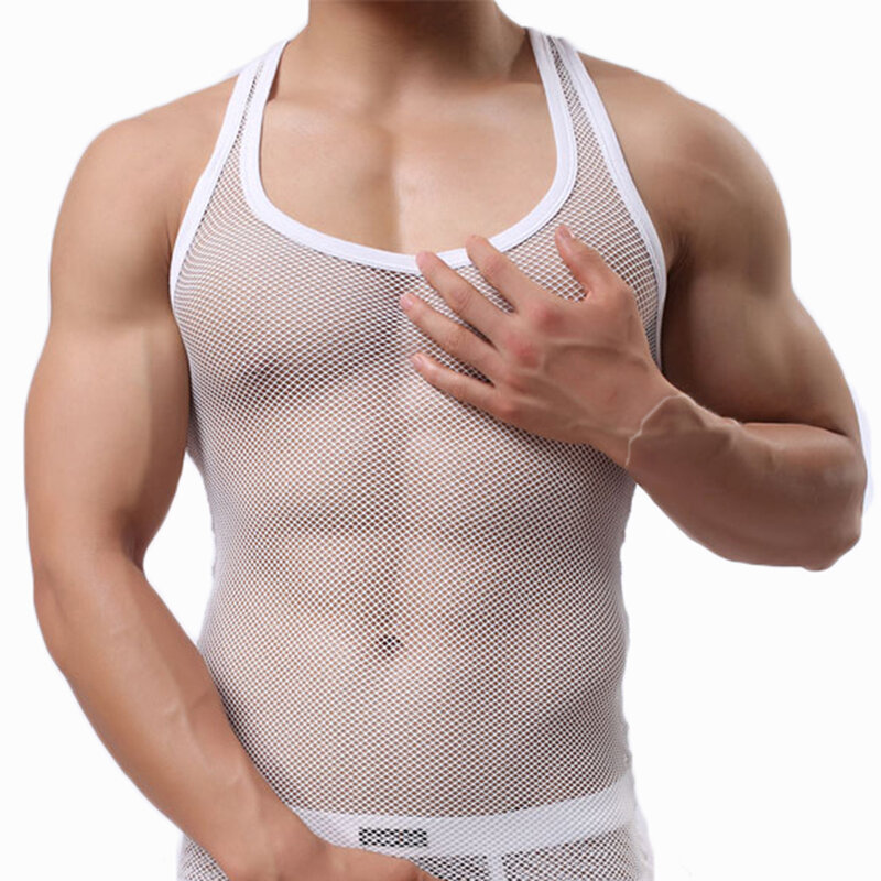 Maillot de corps respirant et Sexy pour homme, vêtement de Fitness, boîte de nuit, soirée, Muscle, transparent, débardeur d'entraînement