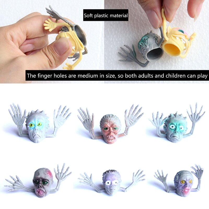 6 piezas de miedo cráneo marionetas de dedo juguetes de fantasma dedo capuchas niños novedad de plástico juguetes regalos de vacaciones