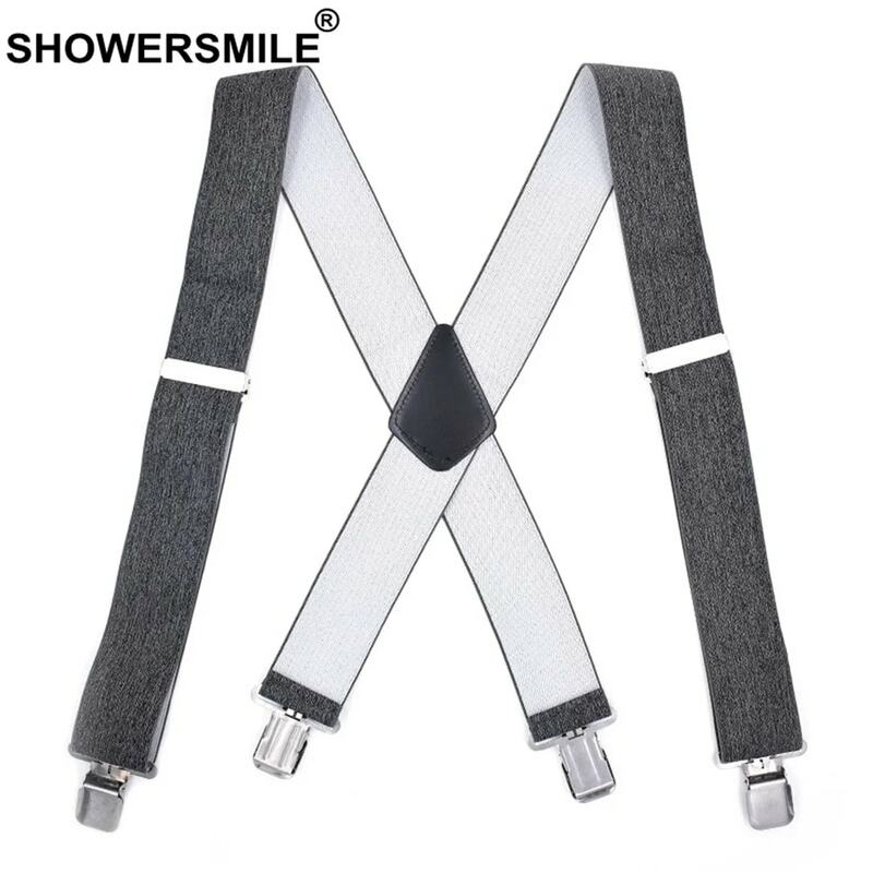Gray Adult Suspenders Wide 5cm X Back Grey Mens Braces For Trousers Male 4 Clips Elastic Adjustable Suspender Belt 120cm*5cm