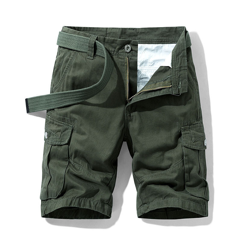 Calções masculinos de carga militar com vários bolsos, calças curtas táticas cáqui, calças curtas de algodão, verão, 30-38, sem cinto, 2022