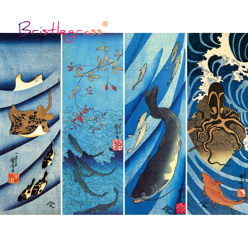 BRISTLEGRASS Kayu Jigsaw Puzzle 500 1000 Potongan Ikan Ukiyoe Utagawa Kuniyoshi Mainan Pendidikan Jepang Lukisan Seni Dinding Dekorasi
