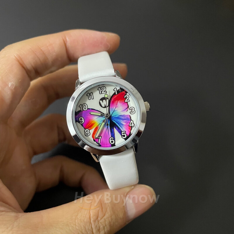 2022 neue Produkt Kleines Mädchen Wie Schmetterling Cartoon Quarz Armbanduhr Casual PU Leder Leuchtende Spaß kinder Uhren