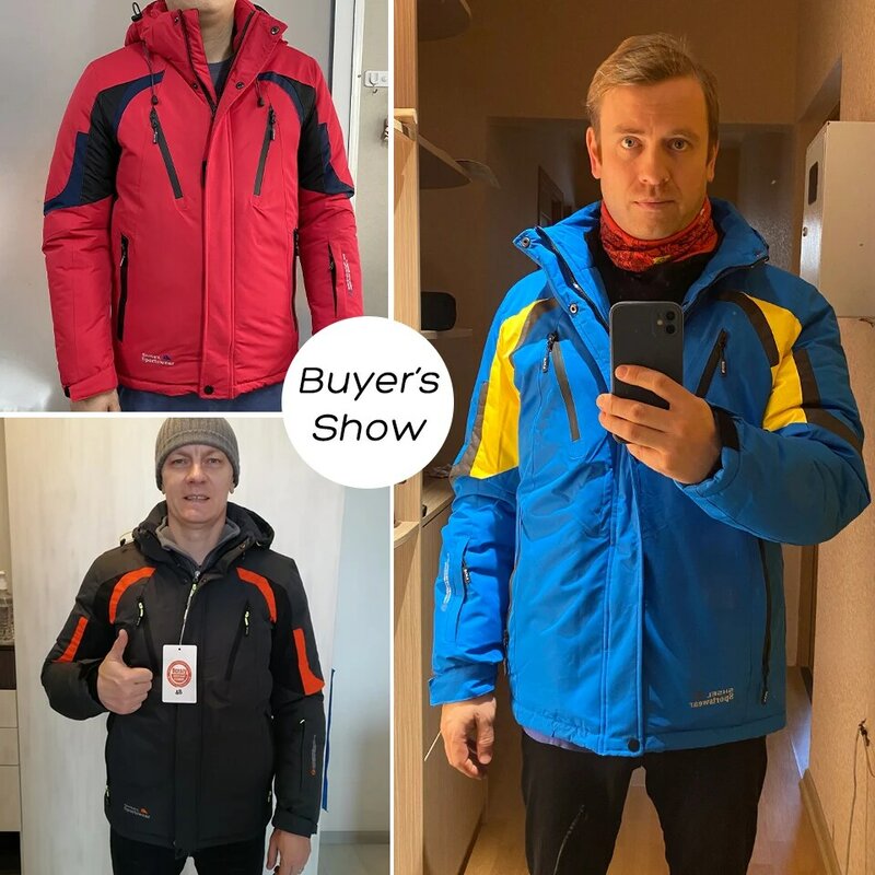 Men Winter New Outdoor Jet Ski Premium Snow Warm Parkas Jacket Coat Men Outwear Casual Hooded Waterproof Thick Fleece Parka Men