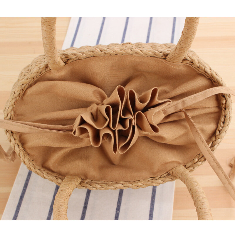 Handmade Straw Woven Handbag para mulheres, saco do lazer, férias, pequeno, verão