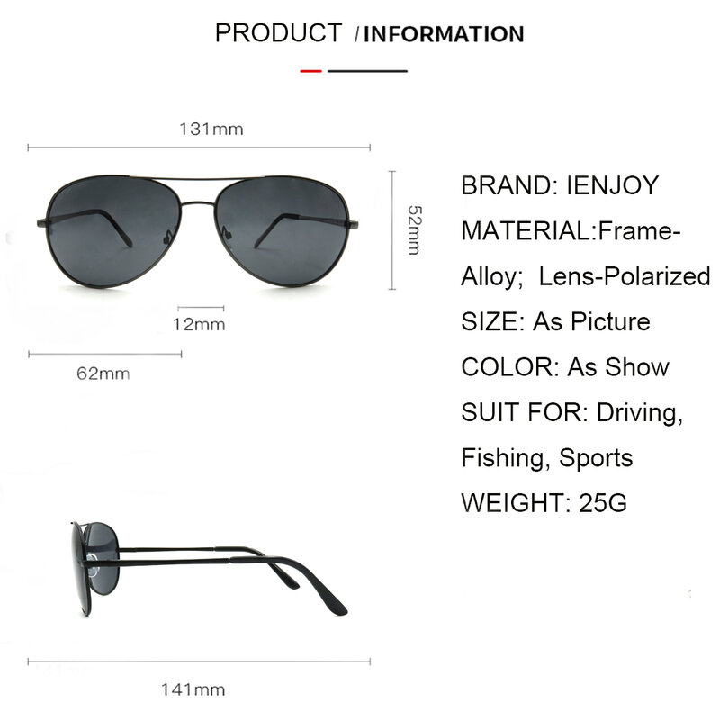 Ienjoy homem polarizado óculos de sol óculos de bloqueio de luz azul homem polarizado design da marca piloto masculino óculos de sol condução