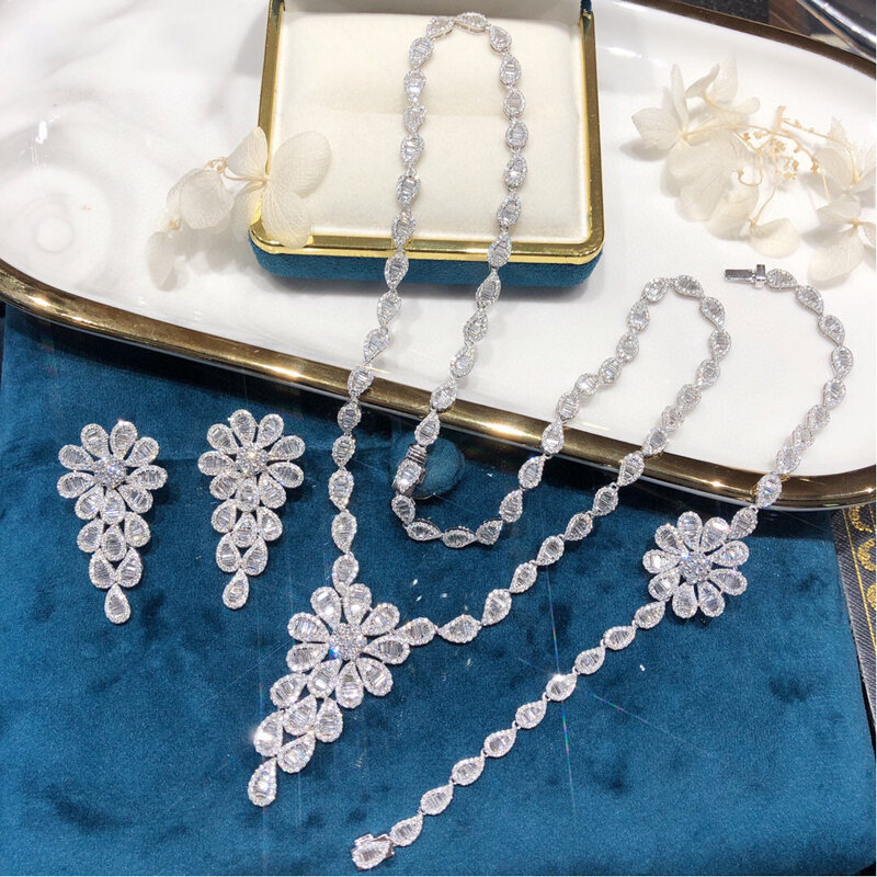Aazuo 18K Jewelry Set Sólido Ouro Branco Real Diamantes Naturais Luxo Colar Grande Brinco Pulseira Presente Para A Mulher Senior Party