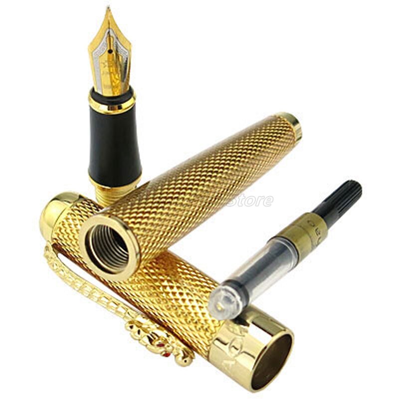 Jinhao 1200 Metal Gold Mesh Barrel Dragon Clip Broad Nib 0.7mm Fountain Pen Office School Writing Gift Pen Accessory