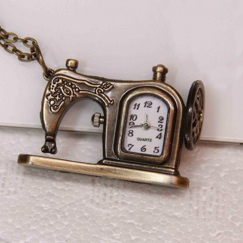 Relógio na corrente relógio de bolso masculino vintage unisex máquina de costura pingente corrente colar analógico relógio de bolso de quartzo presente para homem