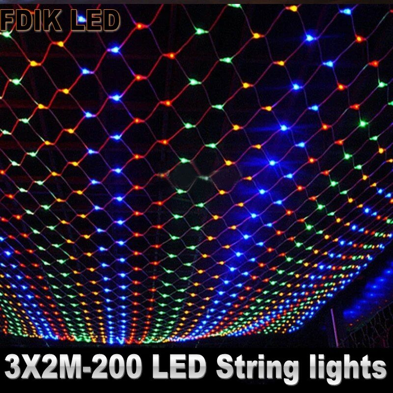 Net LED String Lights 8Modes 220V 1.5x1.5m 3X2M 2X2M Festival Christmas Decoration New Year Wedding Party Waterproof