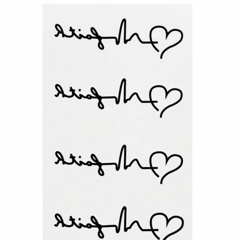 Tatuagem de coração/cardiograma, na cintura, com eletrocardiograma, à prova d'água, para transferência, papel temporário, braço e dedo