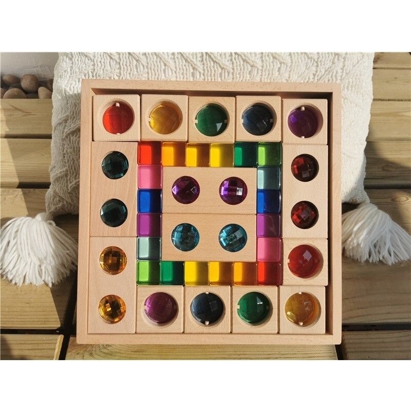 Детские Акриловые Кубики Lucite, штабелируемые блоки с окном, цветные уличные драгоценные камни, игрушки Монтессори