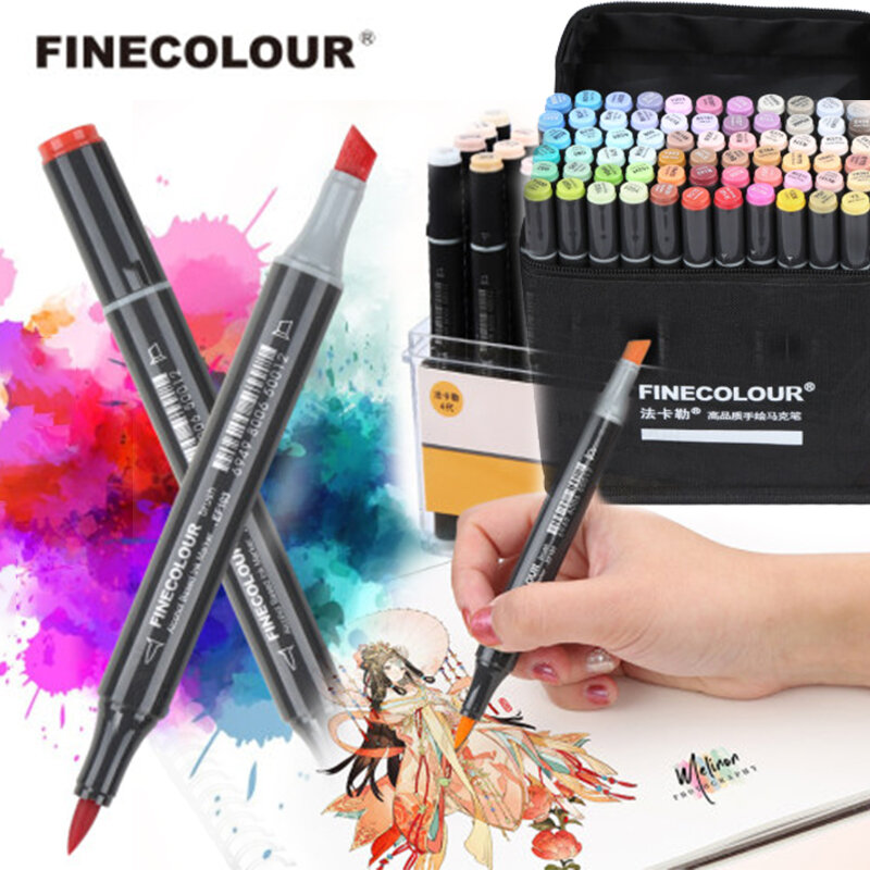 FINECOLOUR EF103 Dual Heads Professional Art Markers Pen Oily Alcoholic Marker 12/24/36/48/60/72/240 Colors Soft Head Round Rod