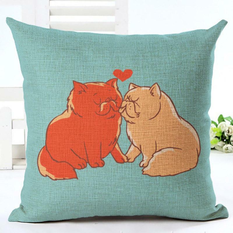 Funda de cojín de lino y algodón para el Día de San Valentín, funda de almohada decorativa con dibujos animados de perro, beso, para amantes del sofá, creativa, ZT84