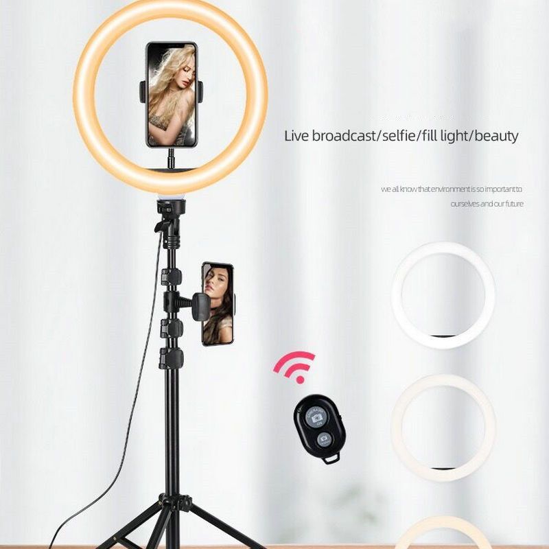 10 "Selfie LED 뷰티 필 링 라이트 USB 전원 스튜디오 유튜브 라이브 스트림 방송 조명/조절 스탠드 및 원격 셔터