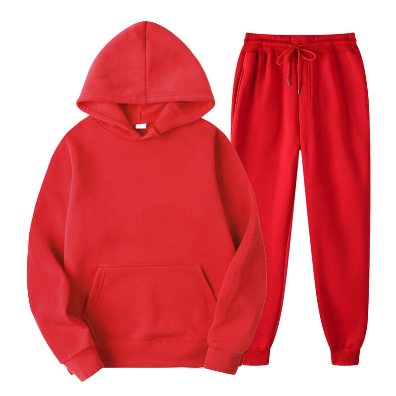 2021 Men Spring Sets Hoodie+Pants Two-Pieces Casual Solid Color Tracksuit Male Fashion Sportswear Set Brand SweatSuit Men