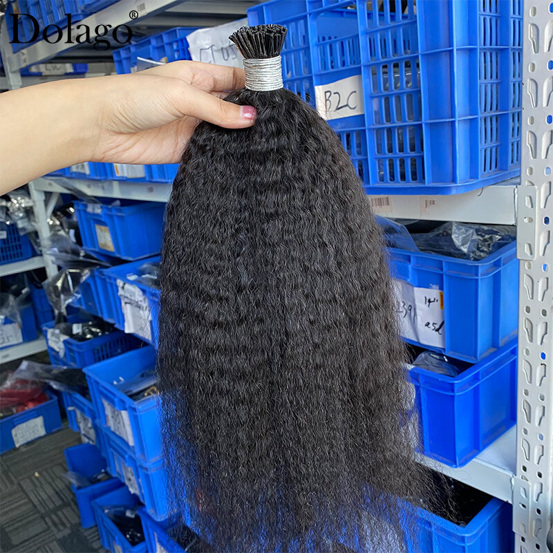 I tip estensioni dei capelli umani fasci lisci crespi microlink estensioni dei capelli capelli Yaki grossolani soffiati per le donne nere Dolago
