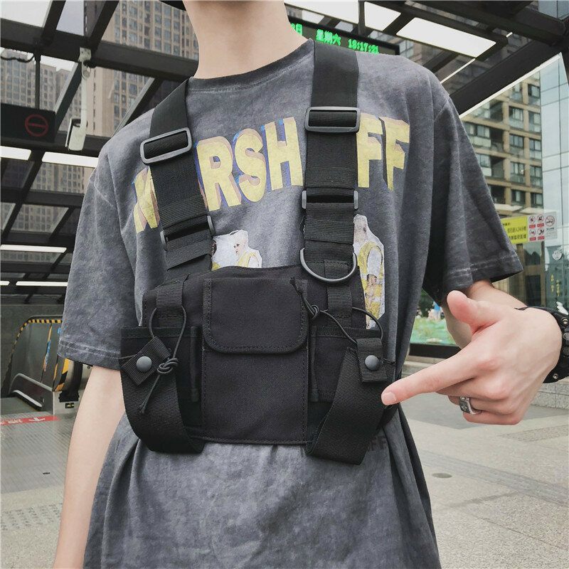 야외 기능성 전술 팩 가슴 가방, 여성 하이킹 허리 가방, 양쪽 어깨 조끼 팩, 남성 총알 힙합 가슴 리그 가방