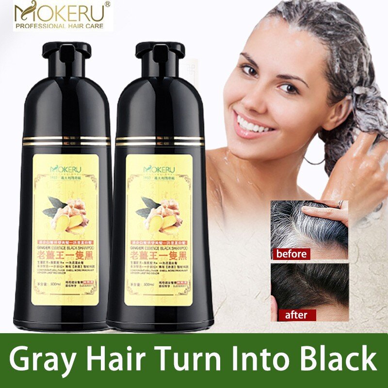 Mokeru, 2 шт./лот, неповрежденные волосы, Органический натуральный имбирь, быстрое перманентное окрашивание, черная краска для волос, шампунь дл...