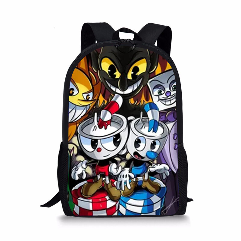 HaoYun-mochila escolar para niños, morral de viaje con estampado 3D de Cuphead Mugman, mochilas escolares con diseño de dibujos animados de Anime