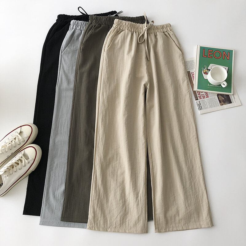 Pantalones Vintage de cintura alta para mujer, pantalón holgado informal de pierna ancha, ropa de calle para correr, verano 2022