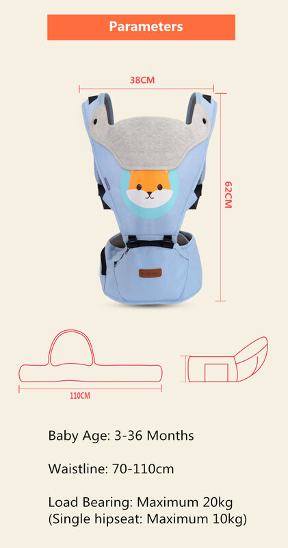Эргономичная переноска для новорожденных с рисунком из мультфильма «кенгуру» для детей 3-36 месяцев, дорожная сумка-слинг для младенцев, поясной стул с нагрудником