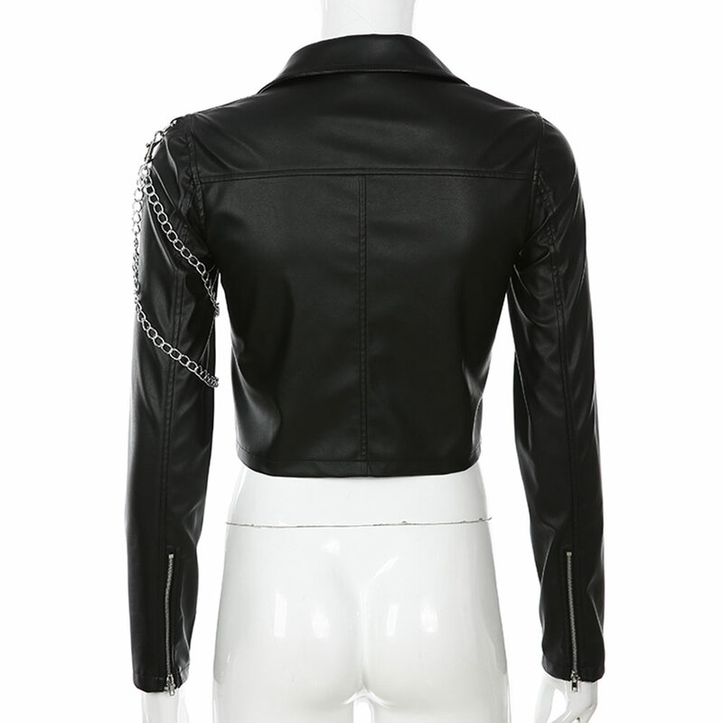 Chaqueta Vintage de motociclista para mujer, abrigo corto de cuero PU negro con cremallera, prendas de vestir elegantes, gabardina de piel sintética, informal, otoño