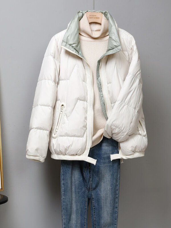 Зимние женские свободные легкие Короткие пуховики, верхняя одежда, женские теплые однотонные пальто в Корейском стиле на молнии, женская одежда 2021