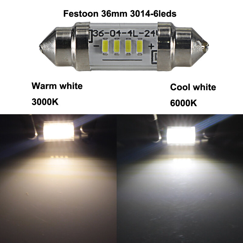 Светодиодная гирлянсветильник 31 мм, 36 мм, 39 мм, 42 мм, C3W, C5W, C10W, Canbus, 6, 12, 24 В, вольт, стеклянная лампа, 10 шт.