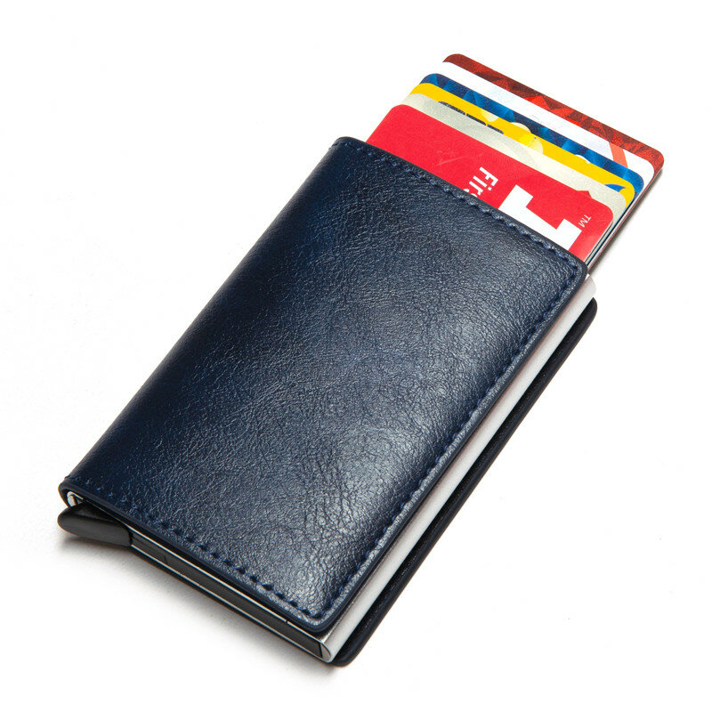 2023 Dompet Pintar tempat kartu bisnis dompet penghalang Rfid kotak alumunium tempat kartu dompet kulit tempat kartu ID Mini pria wanita