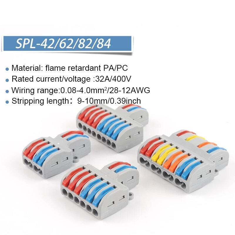 Connecteur de câblage rapide 1 en multiples sorties, séparateur universel, câble de câblage, Push-in, peut être combiné à la maison, bornier SPL 222