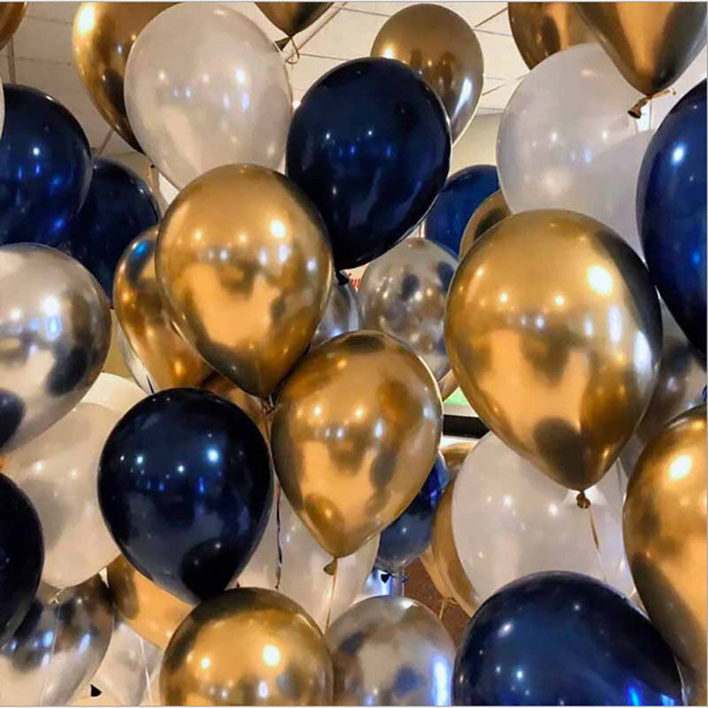 10 stücke Metall Gold Silber Luftballons Tinte Blau Latex Ballon Hochzeit Geburtstag Party Dekoration Festival Feier Liefert Luft Ball