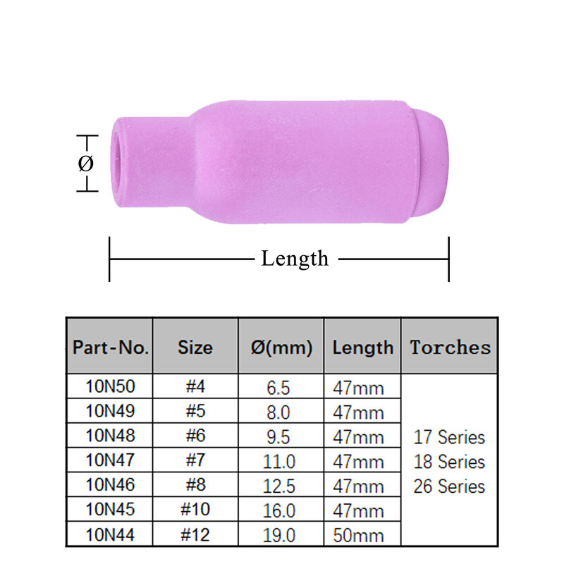10Pcs Per Box 50mm 10N44 47mm 10N45 10N46 10N47 10N48 10N49 10N50 Alumina Nozzles For TIG WP17 18 26 Welding Torch Accessories