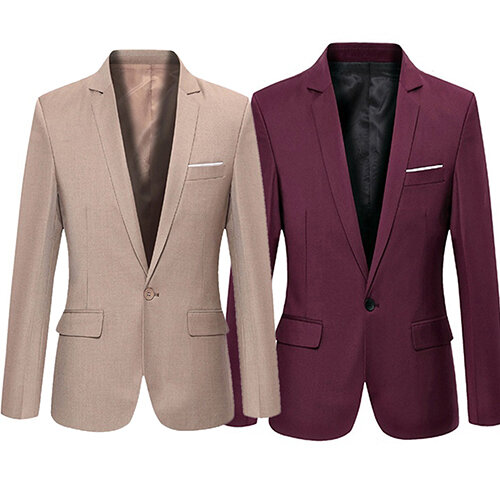 Men's Slim Formal Business Suit Coat One Button Lapel Long Sleeve Pockets Top Men's Coat Work Wedding Wear