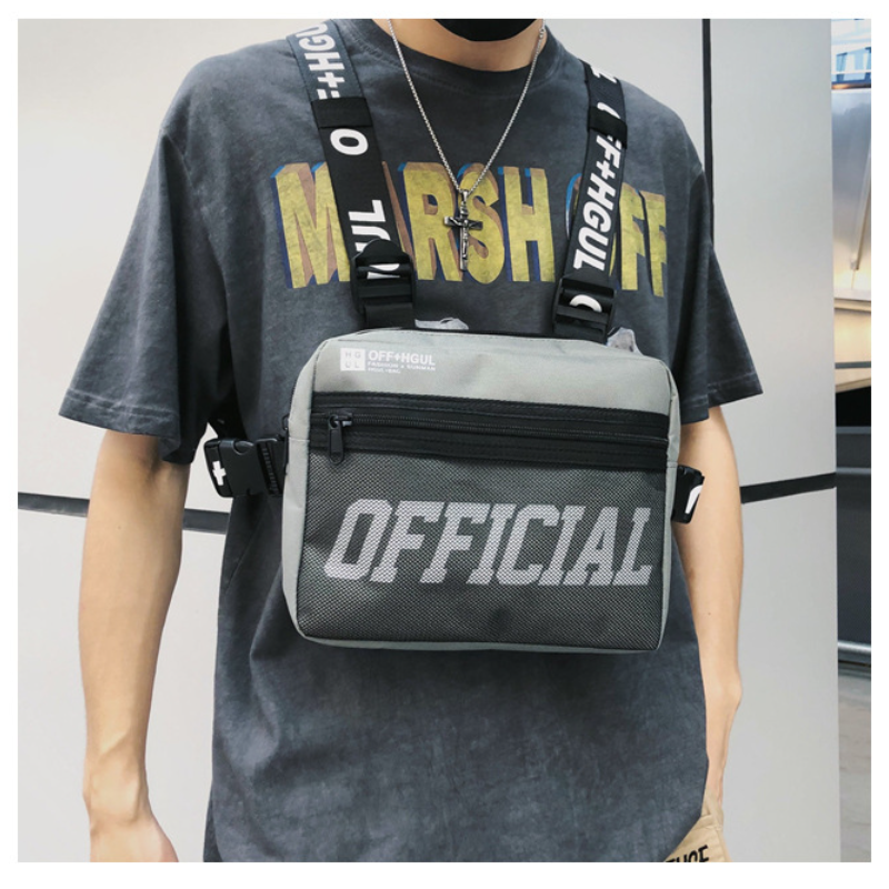 Fashion Street Wear Men Hip-Hop Chest Bag Two Straps Letter Printing Rig Bags Trendy Style Rectangle Chest Utility Vest Bag