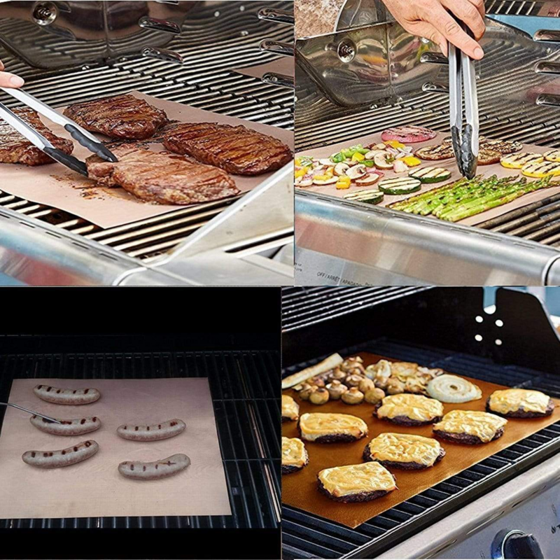 Tapis de barbecue réutilisable antiadhésif plaque de cuisson | Tapis de cuisson résistant à la chaleur, plaque de cuisson, tapis de gril en cuivre four de pique-nique en plein air, outils de fête