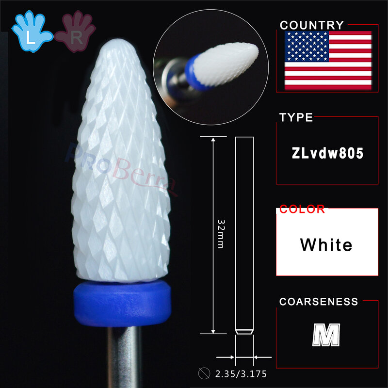 NAILTOOLS White Ceramic Left Handed Person Flame Bit designated milling cutters removel gel polish varnish Nail Drill Bit