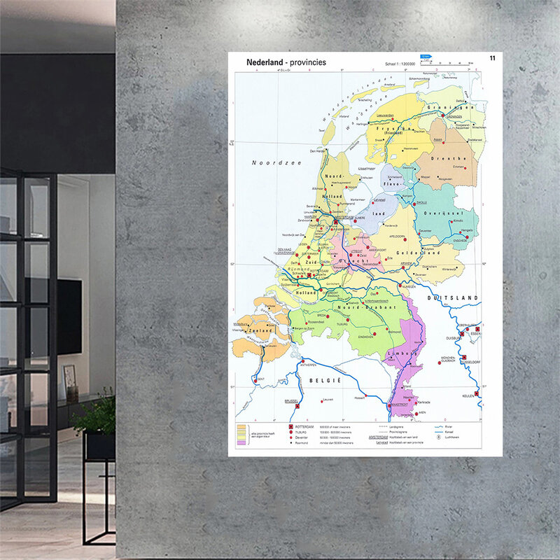 100*150cm The Netherlands  Provinces Map Wall Poster Non-woven Canvas Painting Room Home Decoration School Supplies In Dutch