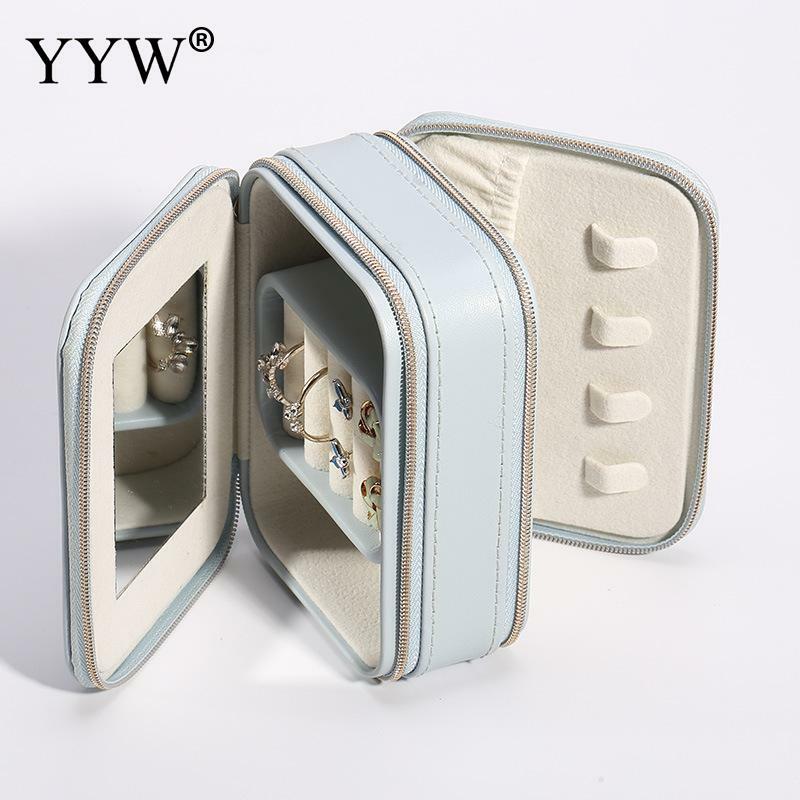 Jewelry Storage Box Doublelayer Zipper Portable Organizer for Women Earing Necklace Ring PU Leather Travel Jewelry Display Boxes
