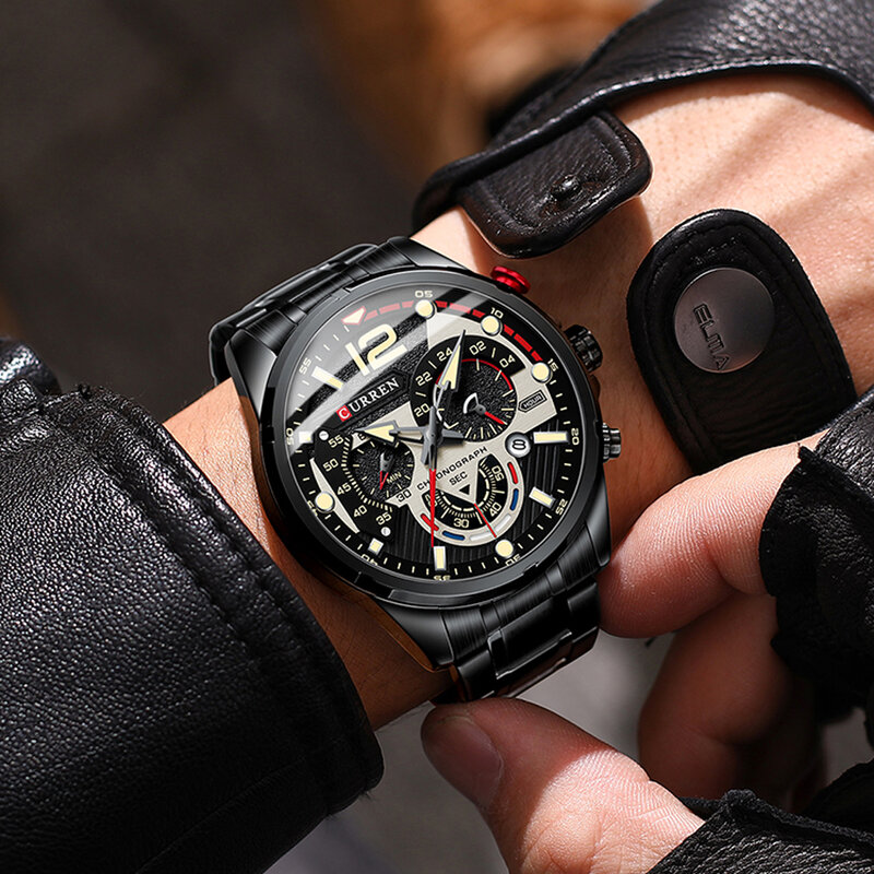 CURREN moda kwarcowe zegarki mężczyźni zegarek sportowy na co dzień z chronograf ze stali nierdzewnej Dial zegar z Luminous